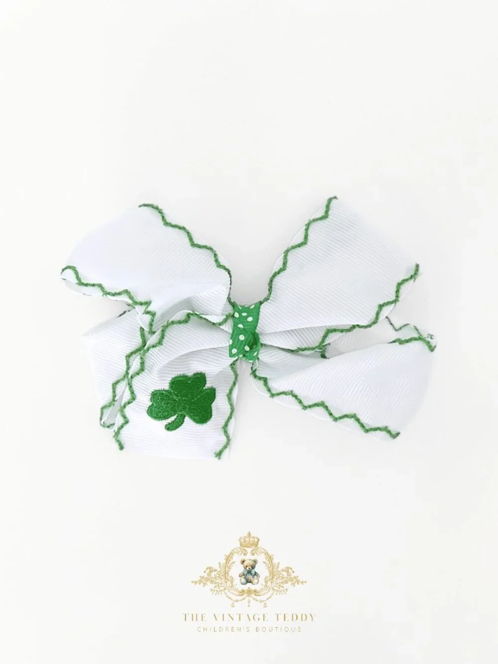 NWT Cute Girls Hair Bows St. Patrick's Day Embroidered Grosgrain Ribbon Set of 2